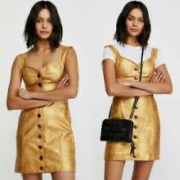 Free People Goldie, leather bronze, mini dress - Picture 1 of 15